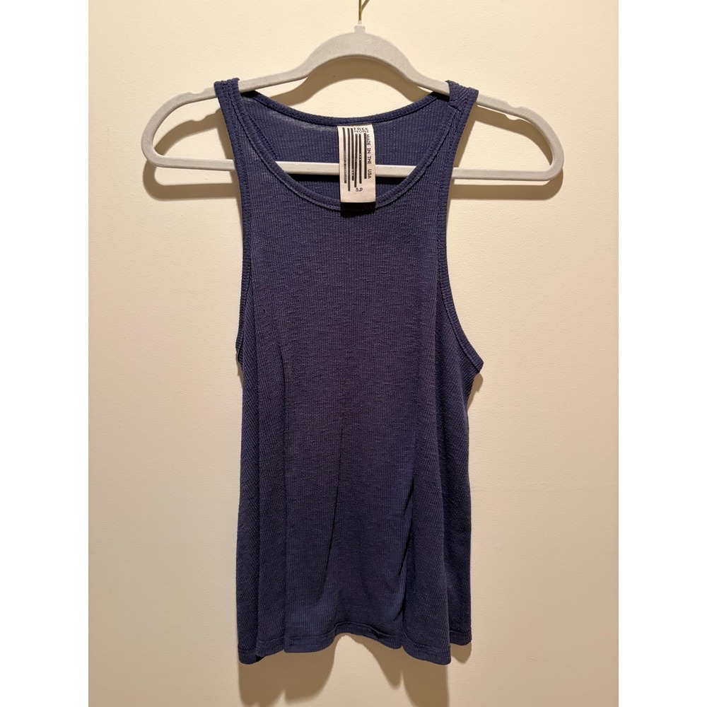 Free People Rib Racerback Tank Top Indigo Blue Slub Knit Small S P Made in USA‎